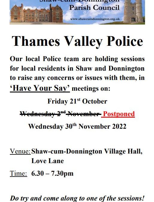 Have Your Say meetings with Thames Valley Police – amended date