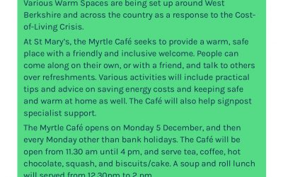 Launch of our local ‘Warm Space’ – The Myrtle Cafe at St Mary’s